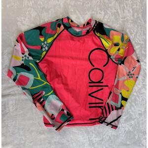Calvin Klein Girls Rash Guard XL UV Protectant long sleeve Pink geometric logo